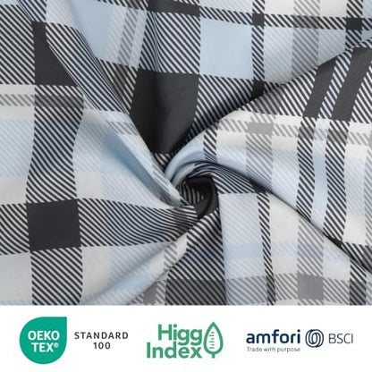 Deep Pocket King Fitted Sheet - Blue Gray Plaid, Fits 18 Inch Mattresses