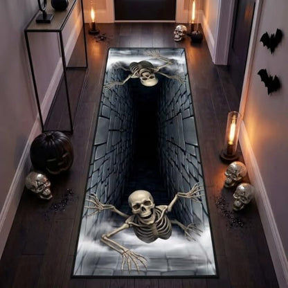 3D Halloween Skeleton Optical Illusion Runner Rug 2x7ft Long Hallway Carpet - Variation of 9 / Oblong