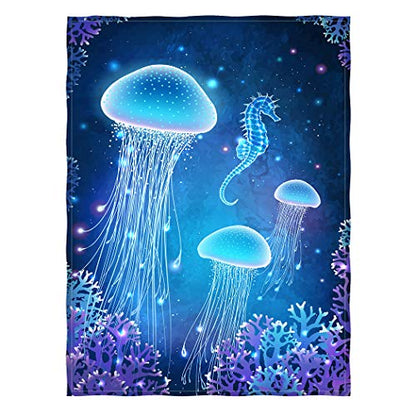 Magic Glowing Jellyfish Underwater Throw Blanket 60x80 Inch Multi-Color