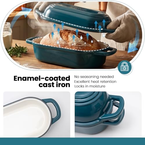 Oval Enamel Cast Iron Bread Oven - Teal 15-Inch Baguette & Artisan Loaf