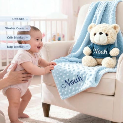 Personalized Baby Blanket with Teddy Bear Set for Boy's Gift - Soft & Customizable