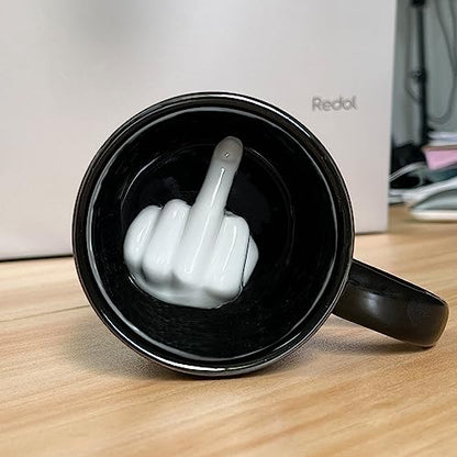 Black Up Yours Middle Finger Mug - Funny Ceramic Coffee Cup - Novelty Gag Gift