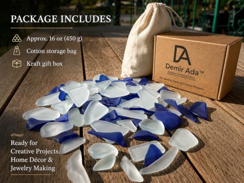 Tumbled Sea Glass for Crafts Vase Fillers Beach Decor 16oz - Blue & White Mix