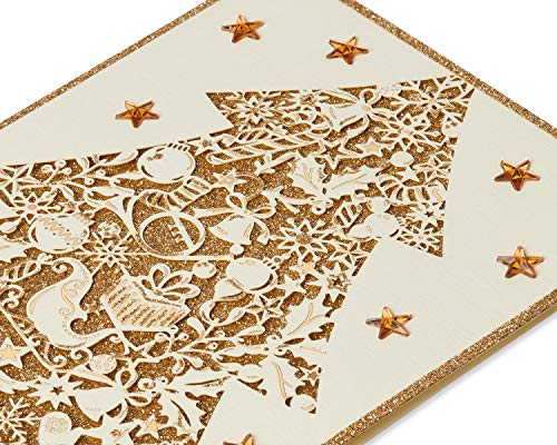 Papyrus Gold Glitter Holiday Christmas Tree Cards with Envelopes - 8 Count
