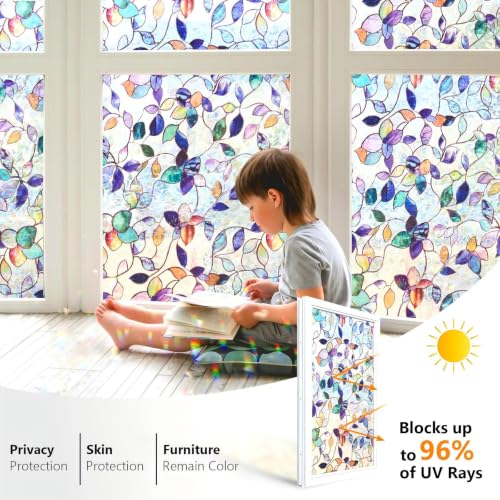 Purple Stained Glass Window Privacy Film 17.5 x 78.7 Inches Static Cling