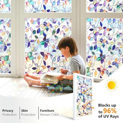 Purple Stained Glass Window Privacy Film 17.5 x 78.7 Inches Static Cling