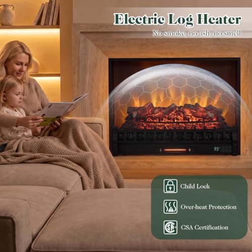 30-inch Electric Fireplace Log Set - Lemonwood with WiFi & Remote Control - Compatible with Alexa & Google Assistant