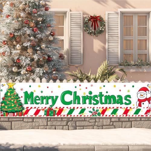 Christmas Door Banner Snowman Decor 78.7 x 17.7 Inch - Merry Christmas Banner with Snowman & Gifts - Holiday Indoor & Outdoor Decoration - Variation: Christmas Decor Banner #02