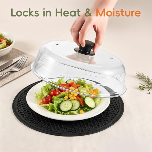 3-in-1 Microwave Splatter Cover Set with Glass Dome, Silicone Mats & Oven Mitts