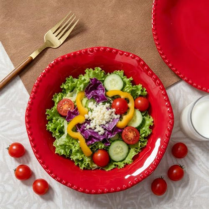 Red Christmas Melamine Dinnerware Set for 4 - 12 Pieces, Unbreakable & Elegant