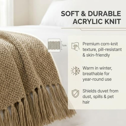 Knit Bed Runner with Tassels - Pink 60x260cm, Fits Twin/Queen/King