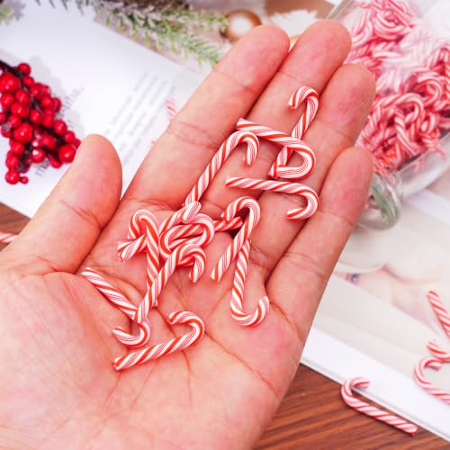 Red & White Faux Candy Canes 120 Pcs, 30mm Polymer Clay Mini Decorations