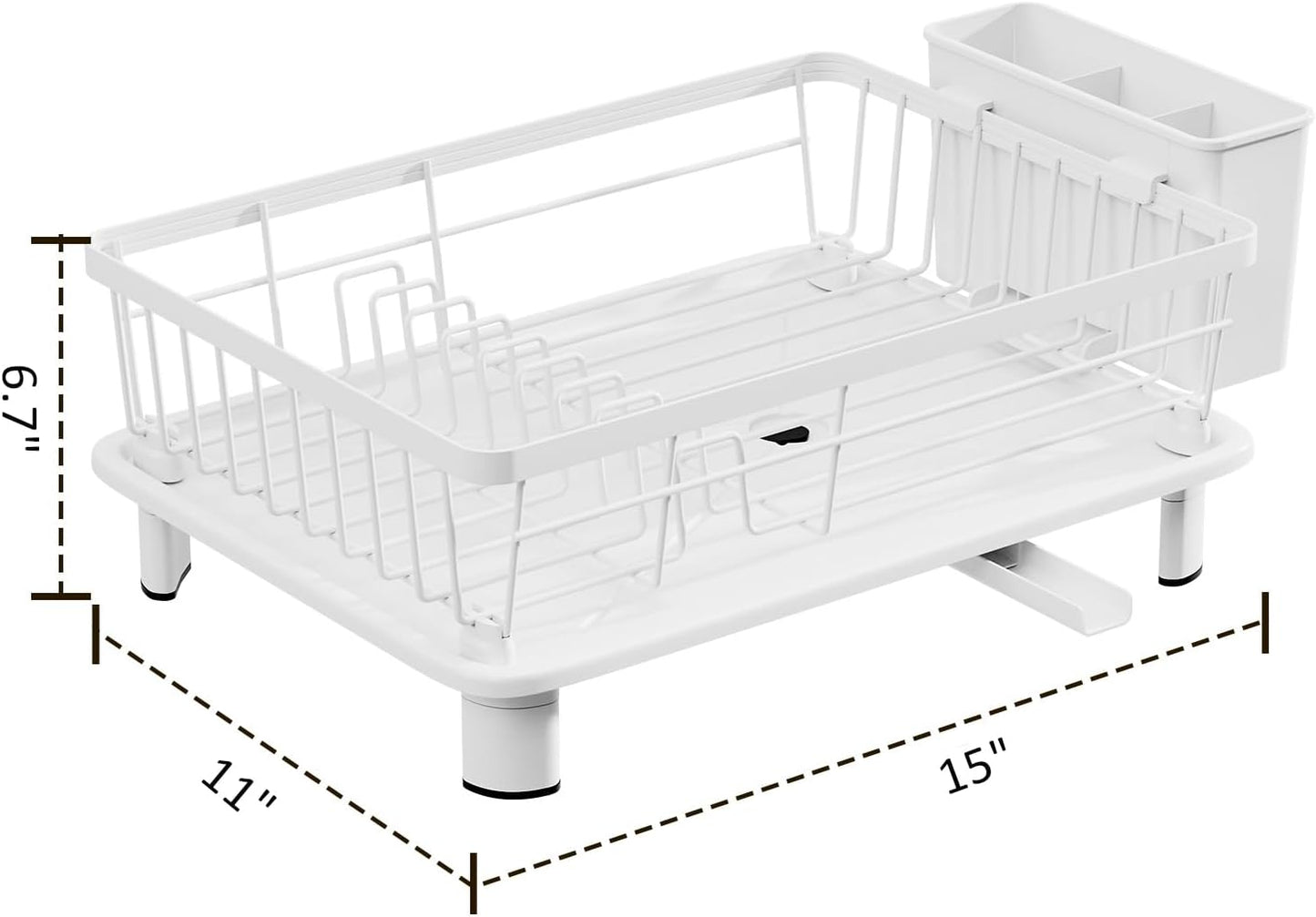 Skiennix Small Dish Drying Rack - Space-Saving Kitchen Organizer with Cutlery Holder | 11''W x 15''L, White