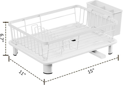 Skiennix Small Dish Drying Rack - Space-Saving Kitchen Organizer with Cutlery Holder | 11''W x 15''L, White