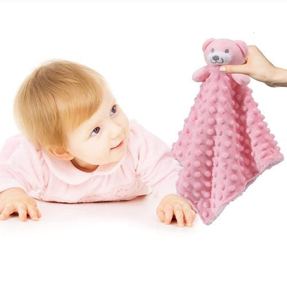 CREVENT Baby Comforting Security Blanket Lovey for Newborn Baby Girls Infants, Minky Dot Front + Sherpa Backing with Animal Face (Pink Bear)