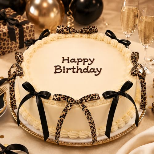 20 Pcs Black Satin and Leopard Print Ribbon Cake Toppers - Party Decor