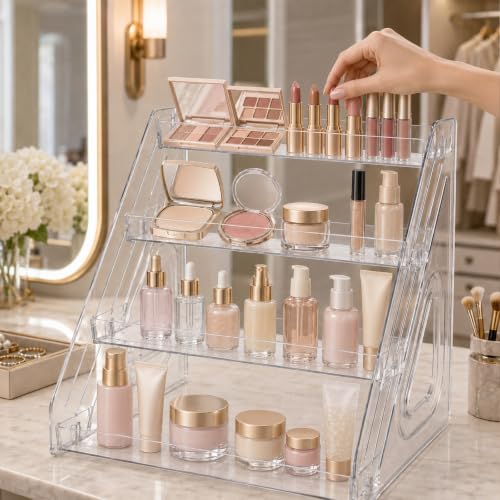 4 Tier Clear Acrylic Display Riser Stand for Cupcakes Perfume Cosmetics
