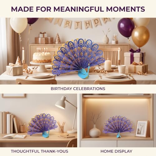 Purple 3D Peacocks Greeting Card for Birthdays Christmas & Weddings