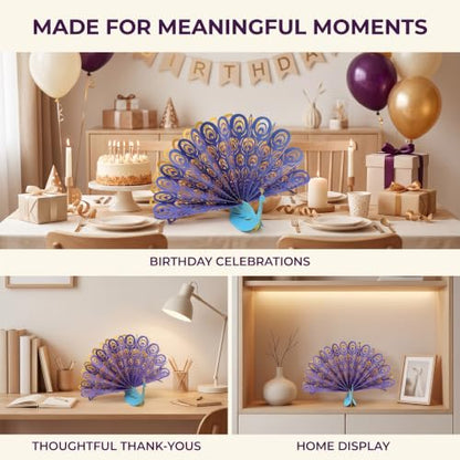 Purple 3D Peacocks Greeting Card for Birthdays Christmas & Weddings
