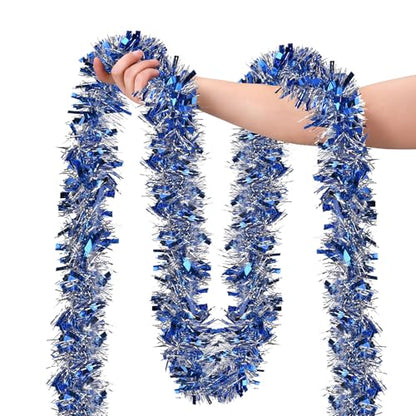 Blue Christmas Tinsel Garland 39.5 Ft Frosty Iridescent Holiday Decor