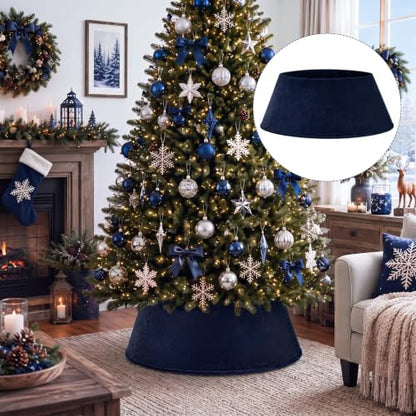 Navy Blue Velvet Christmas Tree Collar - 24 Inch Tree Base Cover - Skylety