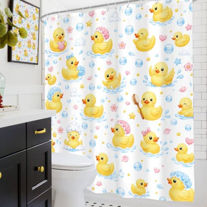 Bubble Duck Rubber Duck Shower Curtain Kids Bathroom Set - 60W x 72L