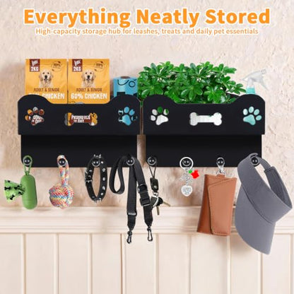 Dog Leash Wall Mount Organizer with Shelf and Hooks - 2 Pack