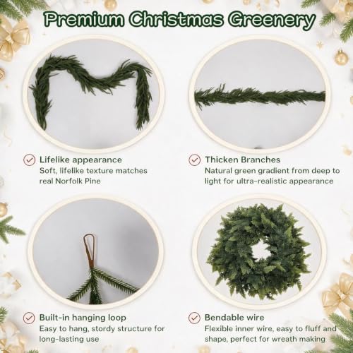 6Ft Artificial Norfolk Pine Garland - Outdoor Real Touch Christmas Decor - Pine Garland - 6ft -1