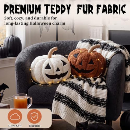 2pcs Fall Halloween 3D Pumpkin Throw Pillows - Sherpa Plush Decor Set