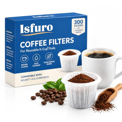 Disposable Coffee Filters for K Cup - 300 Count Compatible with Keurig Reusable Pods