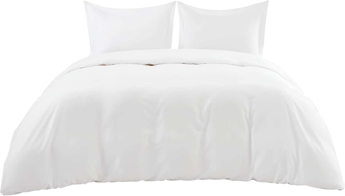 Bedsure Bamboo Duvet Cover Set - Lightweight & Silky Queen Size Comforter Cover for Hot Sleepers | Pure White