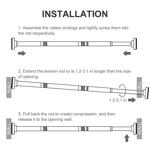 Ausemku Shower Curtain Rod Tension - 26-76 Inch Never Rust Non-Slip Spring Tension Curtain Rod No Drilling Stainless Steel Curtain Rod Use Bathroom Kitchen（Silver）