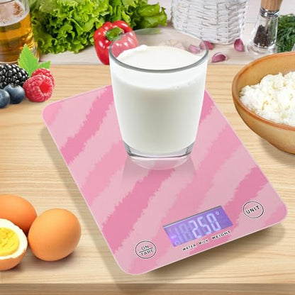 QwThum Food Scale Kitchen Digital Scale Food Ounces and Grams Dieting Baking Cooking Waterproof Glass Panels LCD Display,4 Units Scale Tare Function Stripes Pink