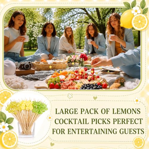 150 Lemon Cocktail Picks Bulk 4.7 Inch Bamboo Toothpicks for Appetizers & Drinks