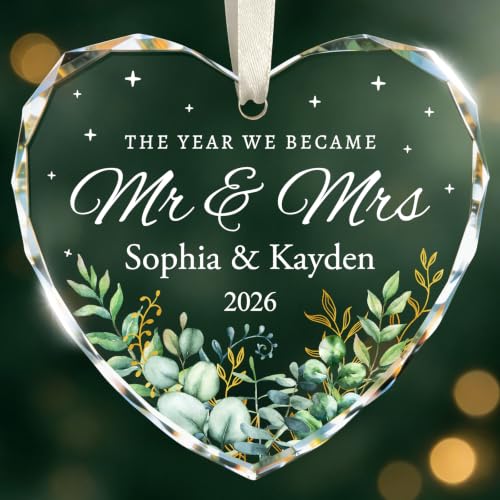 Eucalyptus Mr and Mrs Heart Wedding Ornament - Personalized Couple Gift