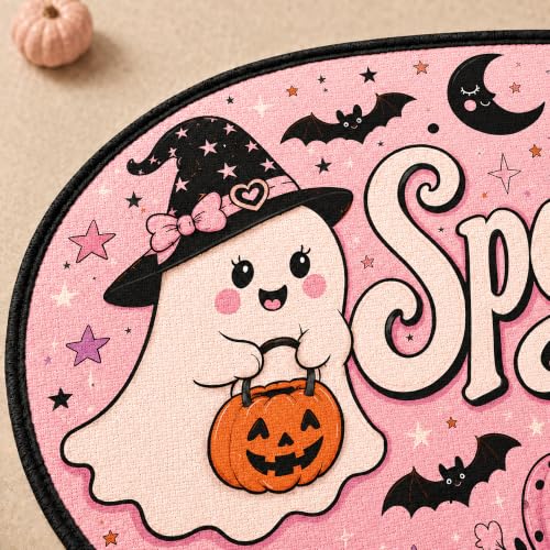Nakupenda Halloween Ghost Bath Mat Pink Spooky Rug with Cute Ghost & Pumpkins