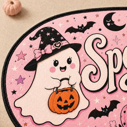 Nakupenda Halloween Ghost Bath Mat Pink Spooky Rug with Cute Ghost & Pumpkins