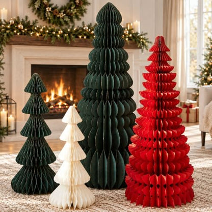 Christmas Tree Honeycomb Set with 3 Styles - Green Red White, Style A