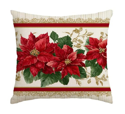 Poinsettia Red Flower Throw Pillow Cover - 18x18 Inch Christmas Decor with Hidden Zipper - Pack of 1