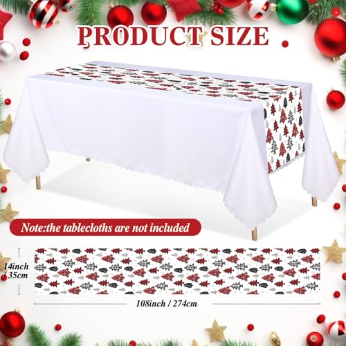 Christmas Table Runner with Xmas Tree Pattern - Buffalo Plaid, 14 x 108 inches, 6 Pack - Holiday Party Decor