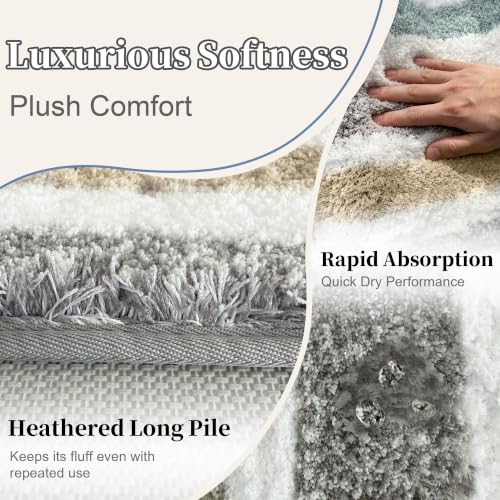 Aqua Beige Gray Striped Bathroom Rug 24x17 Microfiber Non-Slip Multi Color Variation of THIS Listing