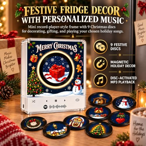 Multicolor Christmas Fridge Magnets with NFC Vinyl Records Mini Music Player