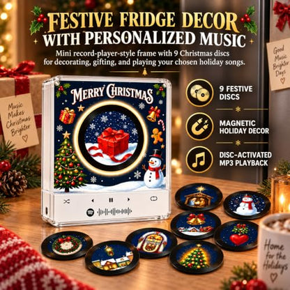 Multicolor Christmas Fridge Magnets with NFC Vinyl Records Mini Music Player