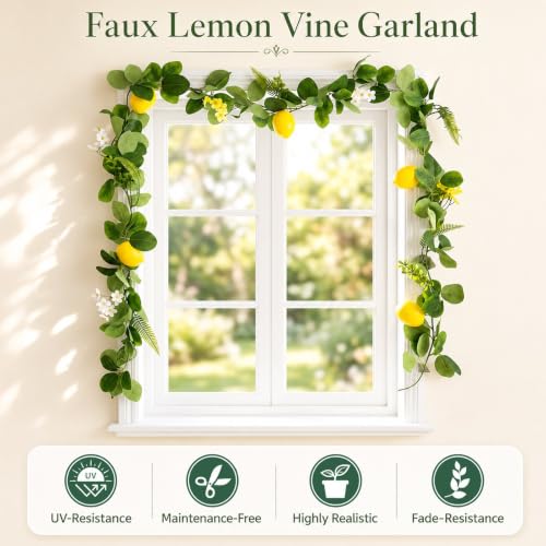 Artificial Lemon Vine Garland 3 Pack - 5.7ft Faux Greenery for Indoor Outdoor Decor