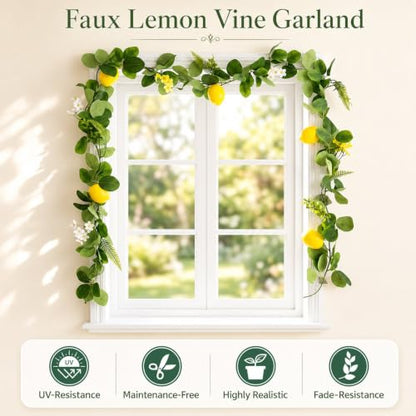 Artificial Lemon Vine Garland 3 Pack - 5.7ft Faux Greenery for Indoor Outdoor Decor