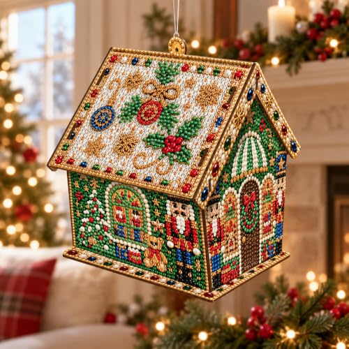 Christmas Nutcracker Wooden Pearl Diamond Art House Kit - Festive DIY Decor