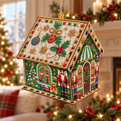 Christmas Nutcracker Wooden Pearl Diamond Art House Kit - Festive DIY Decor