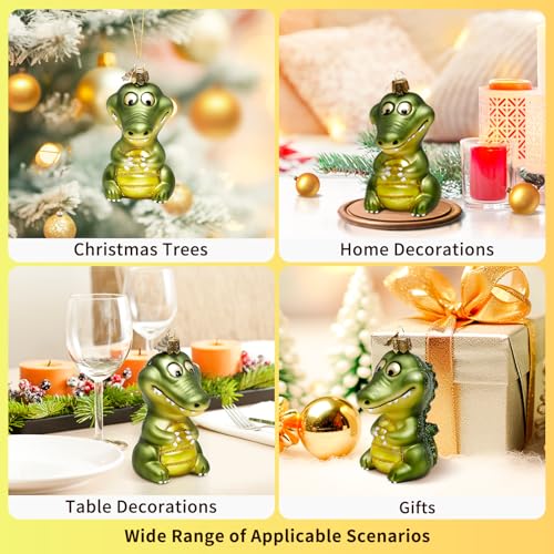 Glass Crocodile Christmas Ornament - Handcrafted Holiday Tree Decor