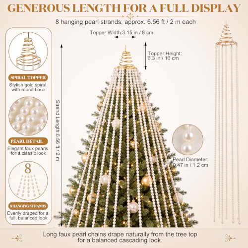 Christmas Tree Topper Pearl Garland Decoration 6.56 ft White & Gold