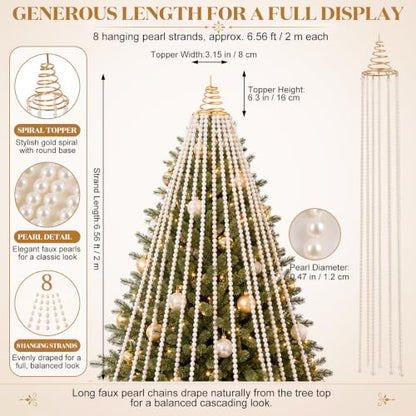 Christmas Tree Topper Pearl Garland Decoration 6.56 ft White & Gold